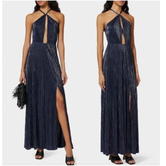 Maje Rustina Marine Blue Shimmer Open-Back Maxi Dress - Picture 1 of 14